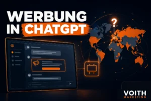 Chat-Oberfläche mit Anzeigenfeld und Weltkarte, auf der Deutschland mit einem Fragezeichen markiert ist